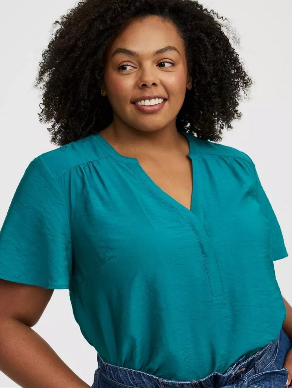 Torrid Harper Hammered Short Sleeve Blouse In Everglade NWT